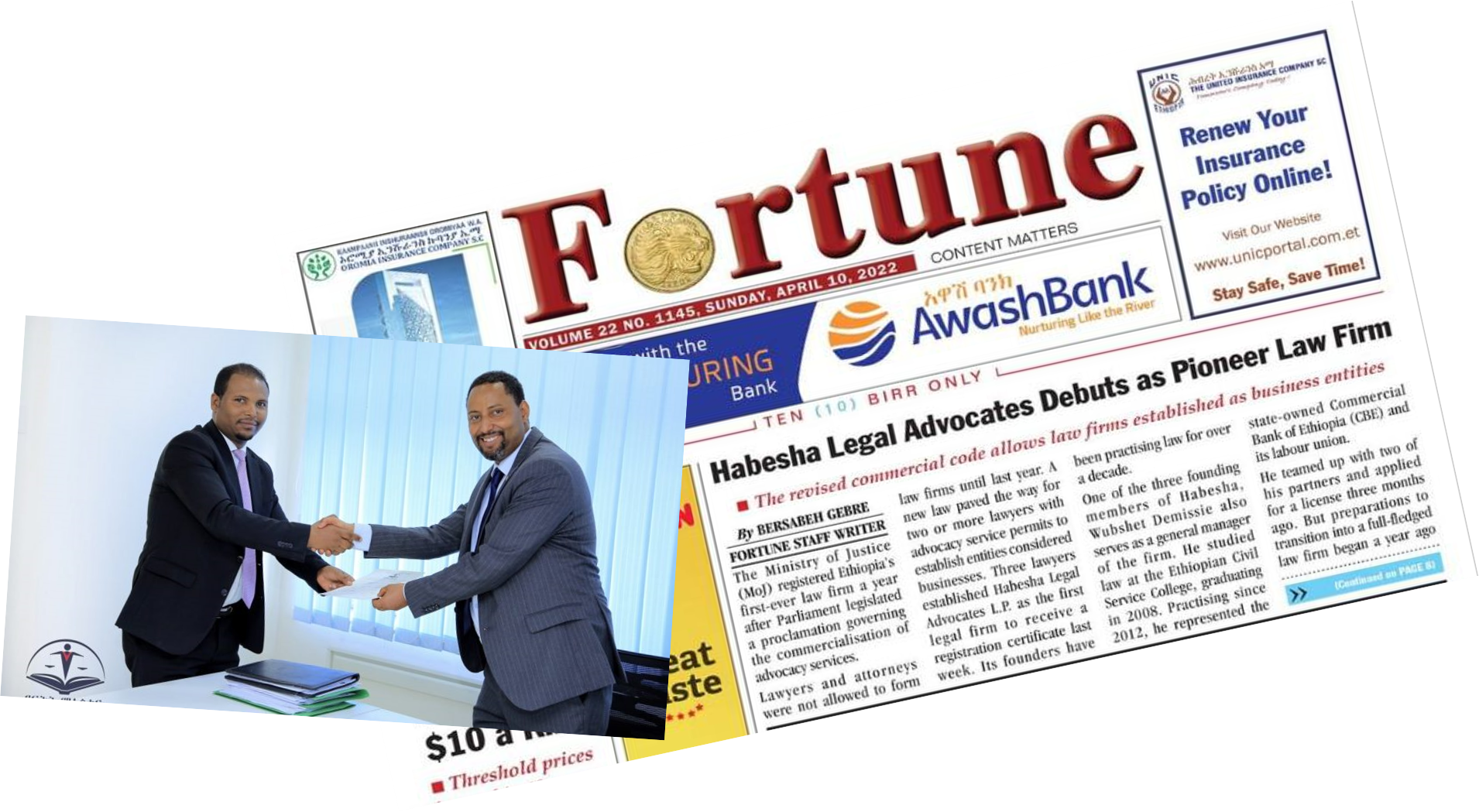 Addis Fortune Reported HLA is the Pioneer Law firm In Ethiopia